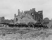 British cavalry passing the ruins of the basilica, August 1918