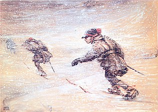 Depiction of Samis skiing, by John Bauer ca. 1905.