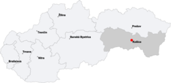 Košice no mapa da Eslováquia.