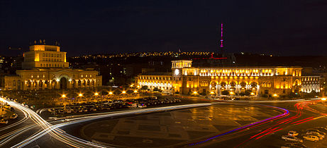 Plaza de la República en Yereván, Armenia.