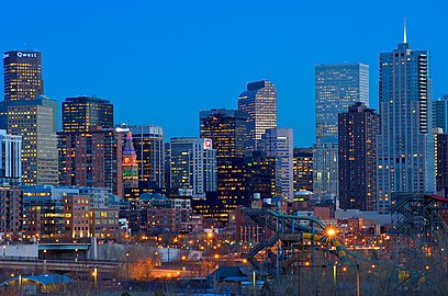 The evening skyline of Denver