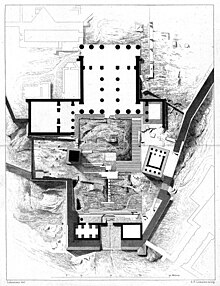 Architectural plan of the Beulé Gate, the staircase running through it, and the Propylaia to its north.