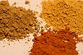 Three shades of ochre; naturally-occurring ochre is often a mix of minerals