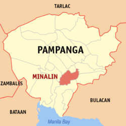 Mapa ng Pampanga na nagpapakita sa lokasyon ng Minalin.