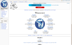 Detalj naslovnice višejezičnog portala Wikisource.