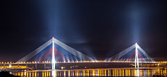 The Russky Bridge in Vladivostok has a central span of 1104 metres. It is the world's longest cable-stayed bridge.