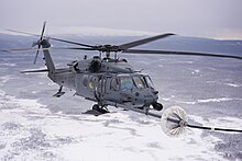 HH-60G Pave Hawk of the Alaska Air National Guard's 176th Wing is refuelled in-flight.