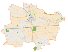 Mapa konturowa gminy Krośniewice, na dole znajduje się punkt z opisem „Miłosna”
