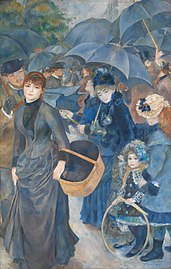 The Umbrellas, by Pierre Auguste-Renoir. (1881 and 1885). Renoir used cobalt blue for right side of the picture, but used the new synthetic ultramarine introduced in the 1870s, when he added two figures to left of the picture a few years later.