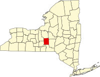 Map of New York highlighting Cortland County