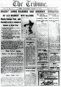 Front page of the Tribune (25 March 1931), reporting the execution of Bhagat Singh, Rajguru and Sukhdev by the British for the murder of 21-year-old police officer J. P. Saunders. Bhagat Singh quickly became a folk hero of the Indian independence movement.