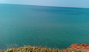 A view of the sea to the horizon from land
