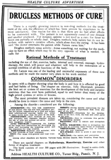Drugless Methods of Cure advert, 1913