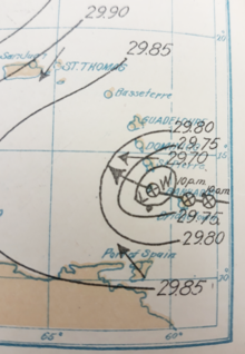 Weather chart showing the storm and nearby wind directions