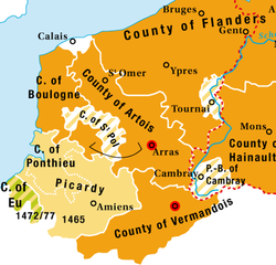 County of Boulogne (upper left on map) in 1465–1477