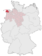 Lage van'd Landkreis Auerk in Düütschland