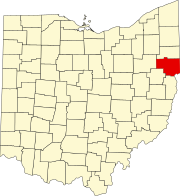 Kort over Ohio med Columbiana County markeret