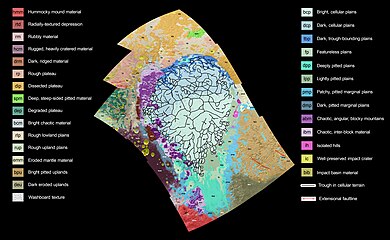 Geologic map of Sputnik Planitia and surroundings (context), with convection cell margins outlined in black