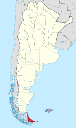 Location of Tierra del Fuego Province within Argentina (mainland portion and disputed Falkland Islands only)