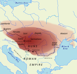 Territory under Hunnic control circa 450 CE