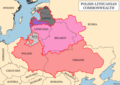 Die Aristokratischi Republik Pole-Litaue um 1619, d Gebiet wo von ere abhängig gsi si, inklusiv: d Herzogdümer Pröisse, Kurland und Livland.