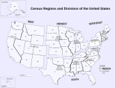 As regiões e divisões do US Census Bureau, exibindo uma definição exclusiva de três estados do Médio Atlântico.