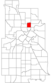 Location of Logan Park within the U.S. city of Minneapolis
