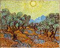 Olive Trees with yellow sky and sun by Vincent van Gogh (1889)