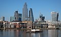 City of London skyline viewed from Bankside, with 22 Bishopsgate prominent, April 2020