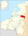 Ligking van 't Hertigdóm Kleef in de Nederlenj róndj 1350.