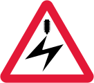 Electrified overhead cables warning sign
