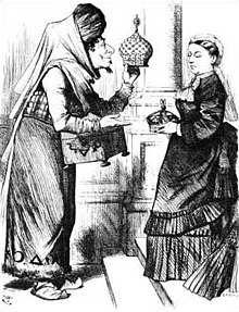 Cartoon of an evil wizard offering to exchange crowns with Queen Victoria.