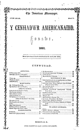 Clawr y papur newydd Y Cenhadwr Americanaidd; 1843