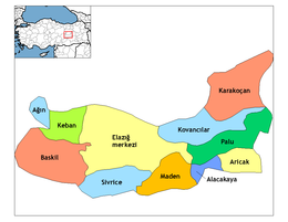 Mapa dos distritos da província de Elazığ