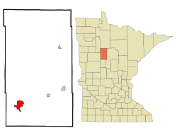 Location of Park Rapids within Hubbard County and state of Minnesota