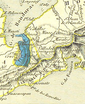 Cartographie ancienne représentant en bleu la Colonisation du district de Santo-Thomas de Guatemala par la Communauté de l'Union, fondée par la Compagnie Belge de Colonisation.