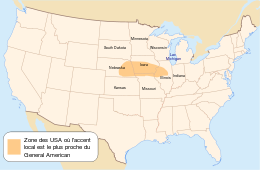 Carte des États-Unis. Un petite zone orangée couvrant la moitié sud de l'Iowa, le nord-ouest de l'Illinois, l'extrême-sud du Missouri et l'est du Nebraska.