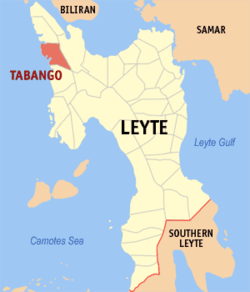 Mapa ng Leyte na nagpapakita sa lokasyon ng Tabango.