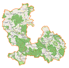 Mapa konturowa powiatu wałbrzyskiego, na dole po prawej znajduje się punkt z opisem „Rzeczka”