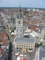 Belfry of Ghent. Behind it the Saint Nicholas church is visible.