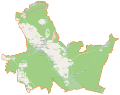 Mapa konturowa gminy Drawno, blisko centrum na dole znajduje się punkt z opisem „miejsce bitwy”
