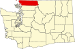 Harta statului Washington indicând comitatul Whatcom