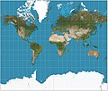 Image 10 Mercator projection Map: Strebe, using Geocart The Mercator projection is a cylindrical map projection presented by the Flemish geographer and cartographer Gerardus Mercator in 1569. Because it represents paths of constant course as straight lines, it long served as the standard map projection for nautical purposes. However, it distorts the size of objects as the latitude increases: thus areas in the mid-latitudes appear significantly larger than their actual size relative to those the equator, and those near the poles are even more exaggerated. Most modern atlases no longer use the Mercator projection for world maps or for areas distant from the equator, preferring other cylindrical projections, or forms of equal-area projection. More selected pictures