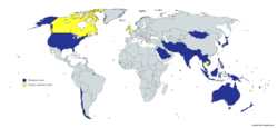 Current (blue) and former (yellow) members of the Colombo Plan.