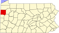 Map of Pensilvanija highlighting Mercer County