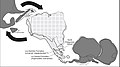 Image 2Paleogeography of the Late Cretaceous South America. Areas subject to the Andean orogeny are shown in light grey while the stable cratons are shown as grey squares. The sedimentary formations of Los Alamitos and La Colonia that formed in the Late Cretaceous are indicated. (from Andean orogeny)