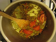 Step 4—Biryani Masala, frying onion, spices and tomatoes