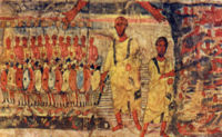 Hand of God in Exodus and the Crossing of the Red Sea wall painting Dura Europos synagogue