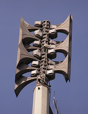 Elektronische Hörmann Sirene mit 2,4 kW Leistung des Industrieparks Höchst
