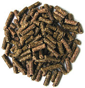 Manufactured pelleted feed ration for rabbits